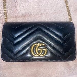 Black Gucci Marmont Chain Flap Cross Body Bag